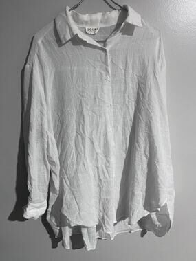 SOLAI Button-Up Tunic Womens L White Lightweight Breathable Cotton Blend Relaxed